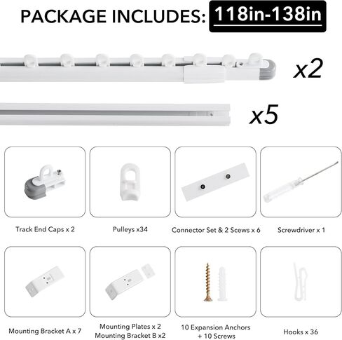 RYB HOME Curtain Track Ceiling Mount Retractable Slider Curtain Track System Heavy Duty Easy Install for Living Room Divider Hospital Bedroom RV Sliding Glass Door, Matte White, 9.8-11.5 FT, 1 Set in Saudi Arabia