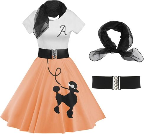 ZEZCLO Women's Retro Poodle Print Skater Dress Vintage High Waist Rockabilly Swing Tee Cocktail Halloween Party Dresses in Saudi Arabia