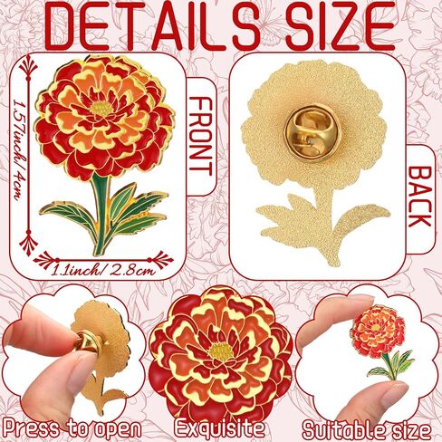 Marigold Flower Enamel Pin Elegant Brooch for Women's Accessories Marigold Floral Lapel Pin Flower Birthday Gift for Wedding Suits Dresses Gardeners in Saudi Arabia