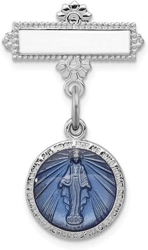 Solid 925 Sterling Silver Rhodium-Plated Enameled Miraculous Medal Pin in Saudi Arabia