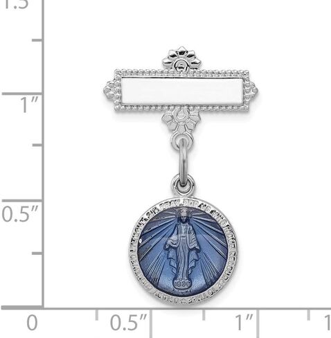 Solid 925 Sterling Silver Rhodium-Plated Enameled Miraculous Medal Pin in Saudi Arabia