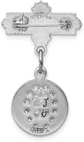 Solid 925 Sterling Silver Rhodium-Plated Enameled Miraculous Medal Pin in Saudi Arabia