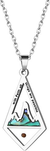Mustard Seed Necklace for Women Men: Stainless Steel Mountain Pendant Necklace Faith Jewelry Set Inspirational Christian Gifts in Kuwait