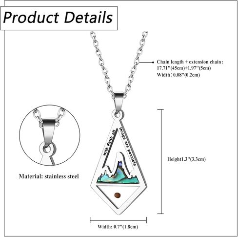 Mustard Seed Necklace for Women Men: Stainless Steel Mountain Pendant Necklace Faith Jewelry Set Inspirational Christian Gifts in Kuwait