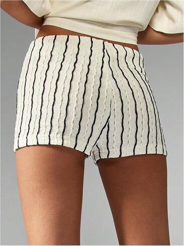 Floerns Women's Textured Striped Mini Shorts Elastic Low Waisted Skinny Lounge Shorts in Saudi Arabia