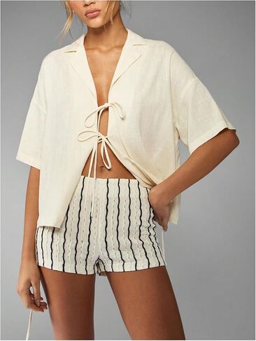 Floerns Women's Textured Striped Mini Shorts Elastic Low Waisted Skinny Lounge Shorts in Saudi Arabia