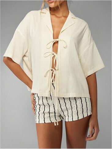 Floerns Women's Textured Striped Mini Shorts Elastic Low Waisted Skinny Lounge Shorts in Saudi Arabia