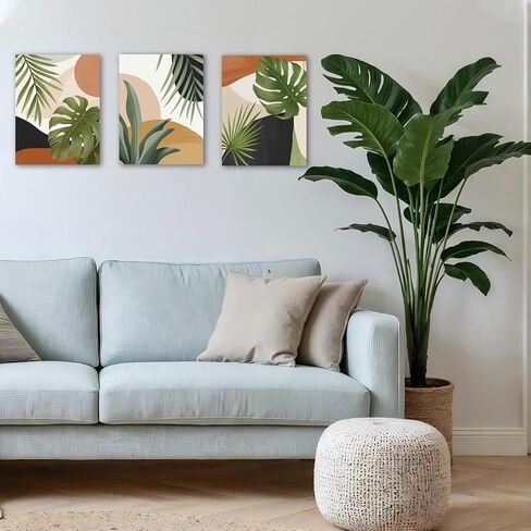 LiTiu Abstract Boho Tropical Monstera Palm Leaves Mid Century Modern Framed Wall Art Canvas Prints Decor,11"x 14"Set of 3,Minimalist Geometric Boho Decorations For Home Girls Bedroom Bathroom Office in Kuwait