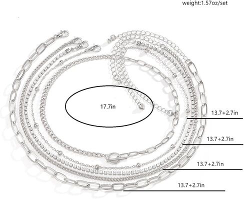 5Pcs Layered Gold Paperclip Zircon Necklaces for Women Trendy, Statement Silver OT Buckle Cuban Chain Choker Necklace Western Country Y2k Party Jewelry in Saudi Arabia