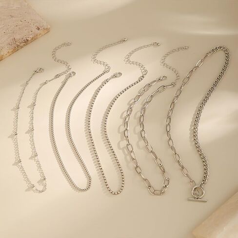 5Pcs Layered Gold Paperclip Zircon Necklaces for Women Trendy, Statement Silver OT Buckle Cuban Chain Choker Necklace Western Country Y2k Party Jewelry in Saudi Arabia