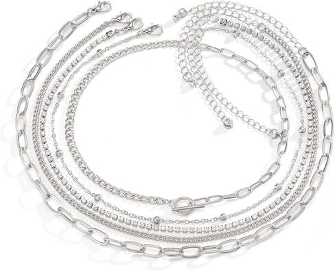 5Pcs Layered Gold Paperclip Zircon Necklaces for Women Trendy, Statement Silver OT Buckle Cuban Chain Choker Necklace Western Country Y2k Party Jewelry in Saudi Arabia