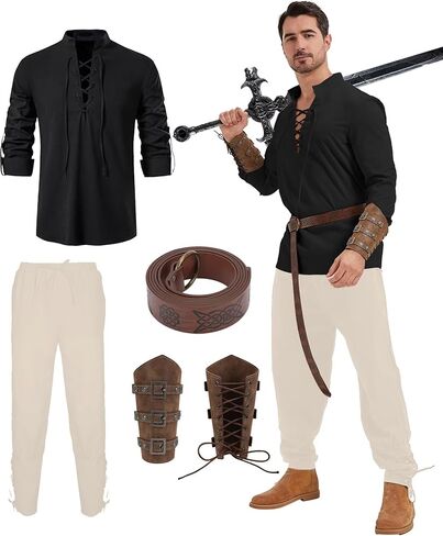 طقم قرصان من العصور الوسطى للرجال مكون من أربع قطع على طراز الفايكنج زي الهالوين وعصر النهضة in Kuwait