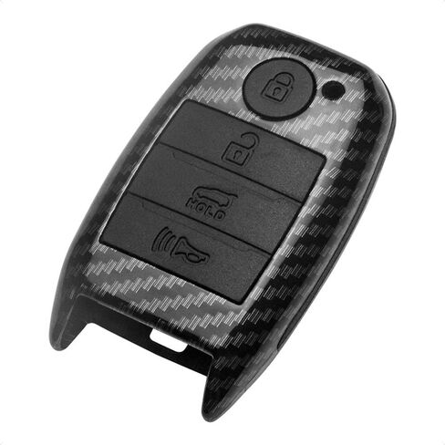 حافظة TANGSEN Key Fob متوافقة مع KIA Optima Rio Sorento SPORTAGE 4 أزرار دخول بدون مفتاح عن بعد أسود من ألياف الكربون نمط ABS غطاء سيليكون أحمر in Kuwait