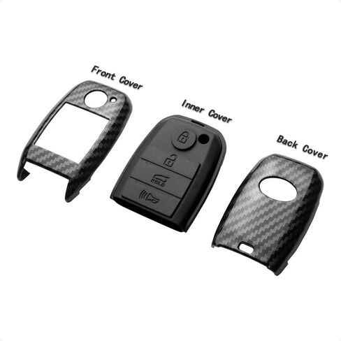حافظة TANGSEN Key Fob متوافقة مع KIA Optima Rio Sorento SPORTAGE 4 أزرار دخول بدون مفتاح عن بعد أسود من ألياف الكربون نمط ABS غطاء سيليكون أحمر in Kuwait