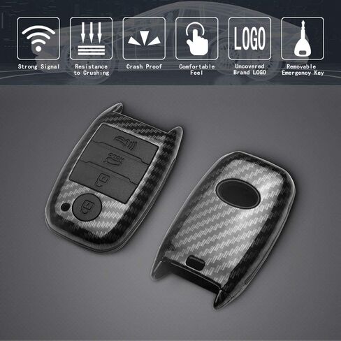 حافظة TANGSEN Key Fob متوافقة مع KIA Optima Rio Sorento SPORTAGE 4 أزرار دخول بدون مفتاح عن بعد أسود من ألياف الكربون نمط ABS غطاء سيليكون أحمر in Kuwait