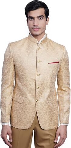 WINTAGE Men's Banarasi Rayon Cotton Festive and Casual Bandhgala Jodhpuri Blazer : Beige1 in Kuwait