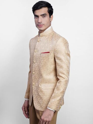 WINTAGE Men's Banarasi Rayon Cotton Festive and Casual Bandhgala Jodhpuri Blazer : Beige1 in Kuwait