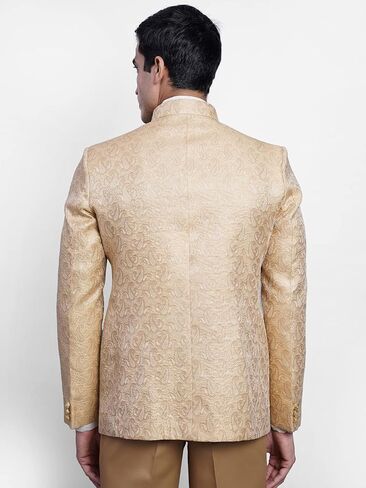 WINTAGE Men's Banarasi Rayon Cotton Festive and Casual Bandhgala Jodhpuri Blazer : Beige1 in Kuwait