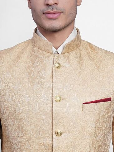 WINTAGE Men's Banarasi Rayon Cotton Festive and Casual Bandhgala Jodhpuri Blazer : Beige1 in Kuwait