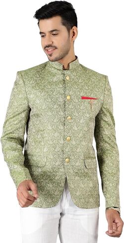 WINTAGE Men's Banarasi Rayon Cotton Festive and Casual Bandhgala Jodhpuri Blazer : Beige1 in Kuwait