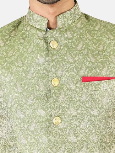 WINTAGE Men's Banarasi Rayon Cotton Festive and Casual Bandhgala Jodhpuri Blazer : Beige1 in Kuwait