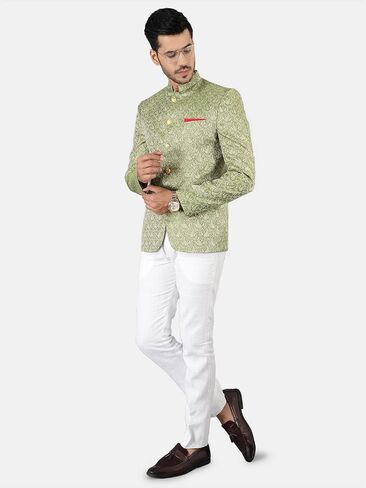 WINTAGE Men's Banarasi Rayon Cotton Festive and Casual Bandhgala Jodhpuri Blazer : Beige1 in Kuwait