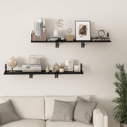 أرفف سوداء عميقة عائمة للجدار ، 16 "W × 12" د الجدران الخشبية مجموعة من 2 ، رف الكتب أرفف معلقة على حائط لغرفة المعيش in Kuwait