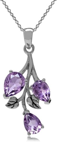 Silvershake Pear Shape Birthstone Gemstone Antique Finishing 925 Sterling Silver Leaf Vintage Inspired Pendant with 18 Inch Chain Necklace Jewelry for Women in Saudi Arabia
