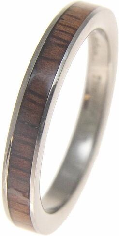 Arthur's Jewelry Genuine Inlay Hawaiian koa Wood Wedding Band Ring Titanium 3mm in Kuwait