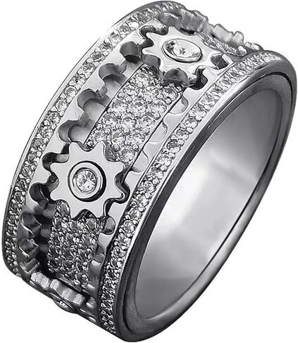 Pavei 14K Gold مطلي الصلبة 925 Sterling Silver CZ محاكاة الماس القابلة للتكديس عصابات الأبدية للنساء معدات قابلة للدوران خاتم الماس (رمز الفضة-الولايات المتحدة-8) in Kuwait