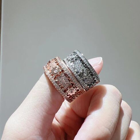 Pavei 14K Gold مطلي الصلبة 925 Sterling Silver CZ محاكاة الماس القابلة للتكديس عصابات الأبدية للنساء معدات قابلة للدوران خاتم الماس (رمز الفضة-الولايات المتحدة-8) in Kuwait
