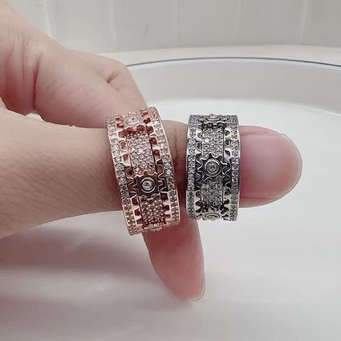 Pavei 14K Gold مطلي الصلبة 925 Sterling Silver CZ محاكاة الماس القابلة للتكديس عصابات الأبدية للنساء معدات قابلة للدوران خاتم الماس (رمز الفضة-الولايات المتحدة-8) in Kuwait