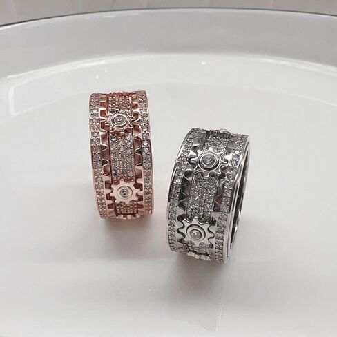 Pavei 14K Gold مطلي الصلبة 925 Sterling Silver CZ محاكاة الماس القابلة للتكديس عصابات الأبدية للنساء معدات قابلة للدوران خاتم الماس (رمز الفضة-الولايات المتحدة-8) in Kuwait