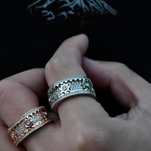 Pavei 14K Gold مطلي الصلبة 925 Sterling Silver CZ محاكاة الماس القابلة للتكديس عصابات الأبدية للنساء معدات قابلة للدوران خاتم الماس (رمز الفضة-الولايات المتحدة-8) in Kuwait