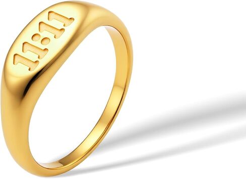 6mm 14K Gold Plated 1111 Angel Number Signet Rings for Women,Hypoallergenic Titanium Statement Ring,Sync with the Universe Spiritual Statement Band in Kuwait
