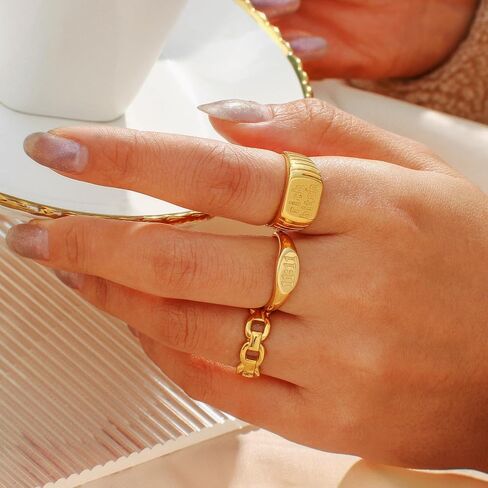 6mm 14K Gold Plated 1111 Angel Number Signet Rings for Women,Hypoallergenic Titanium Statement Ring,Sync with the Universe Spiritual Statement Band in Kuwait