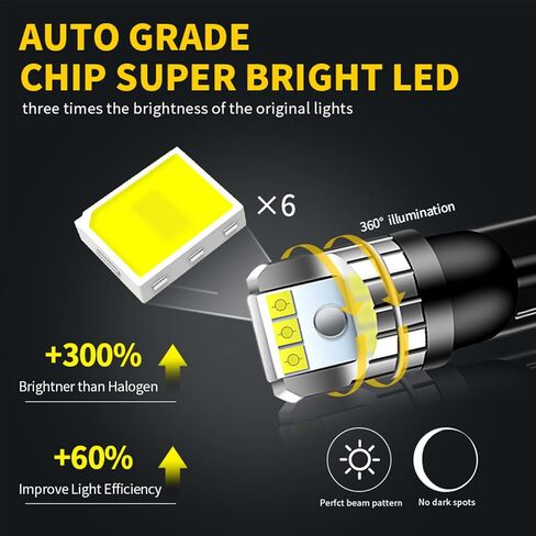 194 LED Bulb for License Plate Light, T10 168 LED Bulbs 6500K Bright White, 10-SMD 2835 Chipsets 194 168 2825 W5W LED Bulbs for Dome Map Trunk Cargo Lights, Pack of 4 in Kuwait