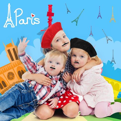 36 Pcs French Berets Set Colorful Neck Scarf Novelty Fake Mustaches for Women Kids Paris Themed Party Decor Halloween Party Artist Cosplay Set Vintage Black Beret in Saudi Arabia