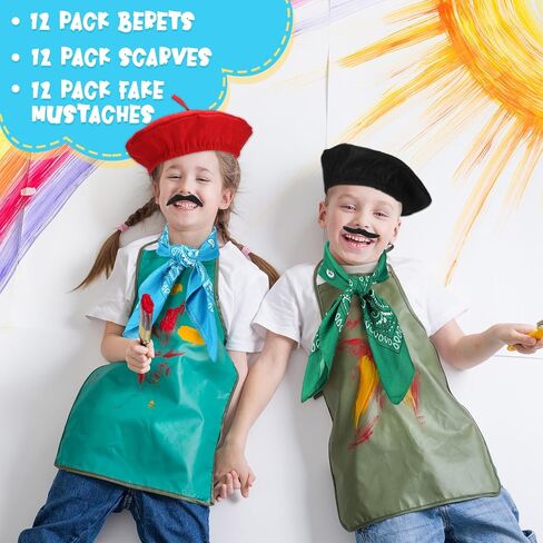 36 Pcs French Berets Set Colorful Neck Scarf Novelty Fake Mustaches for Women Kids Paris Themed Party Decor Halloween Party Artist Cosplay Set Vintage Black Beret in Saudi Arabia