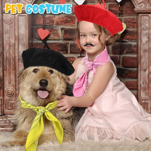 36 Pcs French Berets Set Colorful Neck Scarf Novelty Fake Mustaches for Women Kids Paris Themed Party Decor Halloween Party Artist Cosplay Set Vintage Black Beret in Saudi Arabia