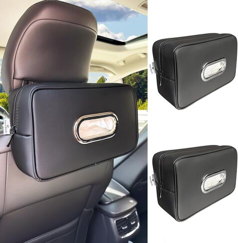 Noaman Upgraded Large Car Tissue Holder Premium PU Leather Tissues Box Cover Backseat Rectangular Napkin Holder for Car Fits for 120 Standard Kleenex Tissues Box for Car Organization Accessories Black in Kuwait