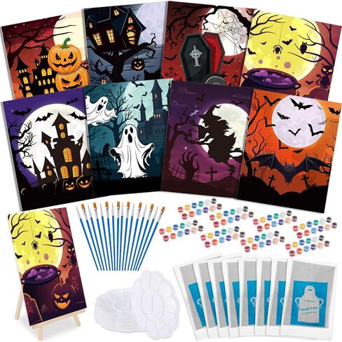Tenceur 72 Pieces Pre Drawn Canvas Kit 8" x 10" Paint and Sip Kit for Adults Painting Party Pre Printed Canvas DIY Pre Stenciled Canvas with Paints Easels Aprons Brushes for Party Gifts(Black Girl) in Saudi Arabia