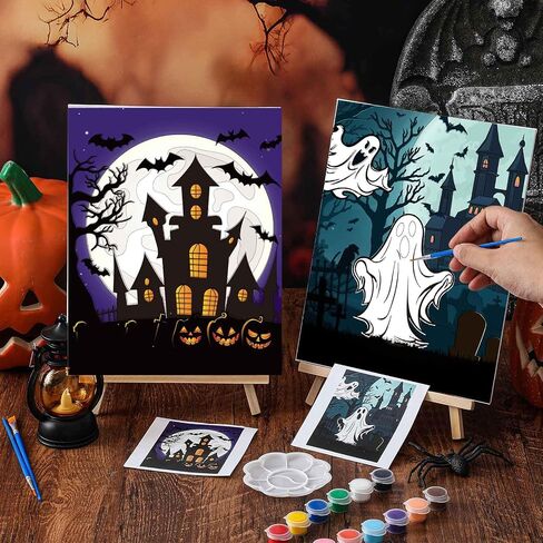 Tenceur 72 Pieces Pre Drawn Canvas Kit 8" x 10" Paint and Sip Kit for Adults Painting Party Pre Printed Canvas DIY Pre Stenciled Canvas with Paints Easels Aprons Brushes for Party Gifts(Black Girl) in Saudi Arabia