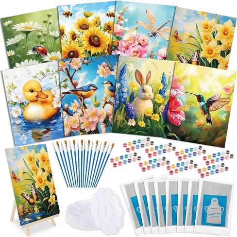 Tenceur 72 Pieces Pre Drawn Canvas Kit 8" x 10" Paint and Sip Kit for Adults Painting Party Pre Printed Canvas DIY Pre Stenciled Canvas with Paints Easels Aprons Brushes for Party Gifts(Black Girl) in Saudi Arabia