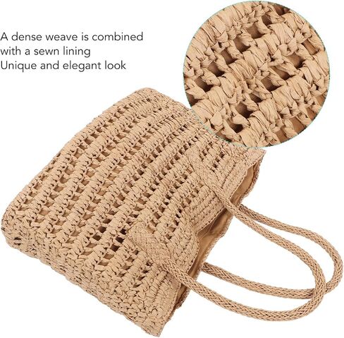Woven Straw Large Bag, Vintage Hollow Out Double Handle Zipper Inner Pocket Straw Shoulder Bag (Coffee Color) in Saudi Arabia