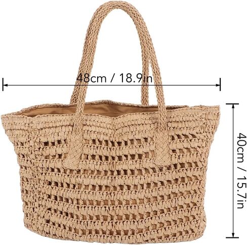 Woven Straw Large Bag, Vintage Hollow Out Double Handle Zipper Inner Pocket Straw Shoulder Bag (Coffee Color) in Saudi Arabia