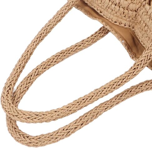 Woven Straw Large Bag, Vintage Hollow Out Double Handle Zipper Inner Pocket Straw Shoulder Bag (Coffee Color) in Saudi Arabia