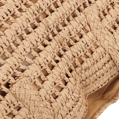Woven Straw Large Bag, Vintage Hollow Out Double Handle Zipper Inner Pocket Straw Shoulder Bag (Coffee Color) in Saudi Arabia