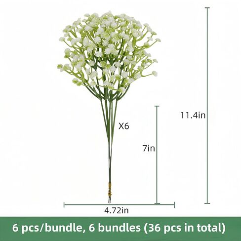 36 Pcs Mixed Color Artificial Baby's Breath Flowers, 12in Real Touch Gypsophila for DIY Wedding Floral Arrangements, Home Decor, UV Resistant, No Maintenance Needed in Saudi Arabia