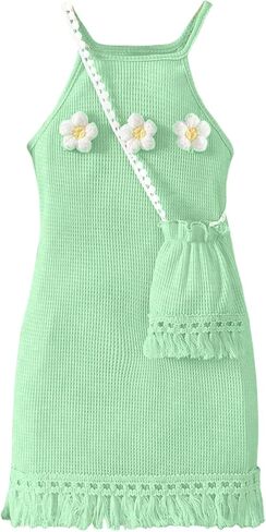 Gorglitter Girl's Flower Crochet Bodycon فستان الصيف لطيف شاطئ هاواي العطلات بلا أكمام فستان صغير in Kuwait